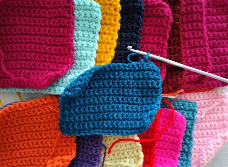 Colorful crochet squares showing how to change colors in crochet for multi-color projects