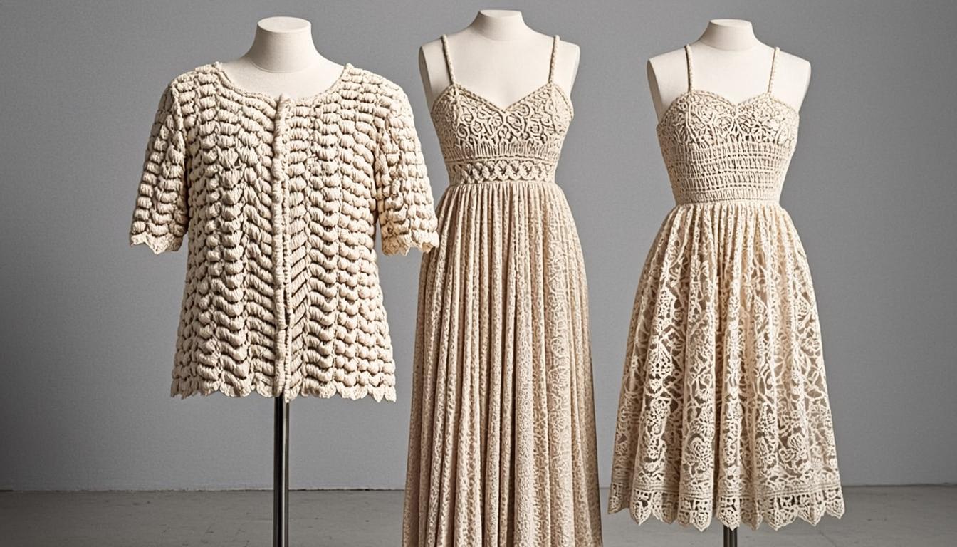 different crochet dress styles including shell stitch and lace designs