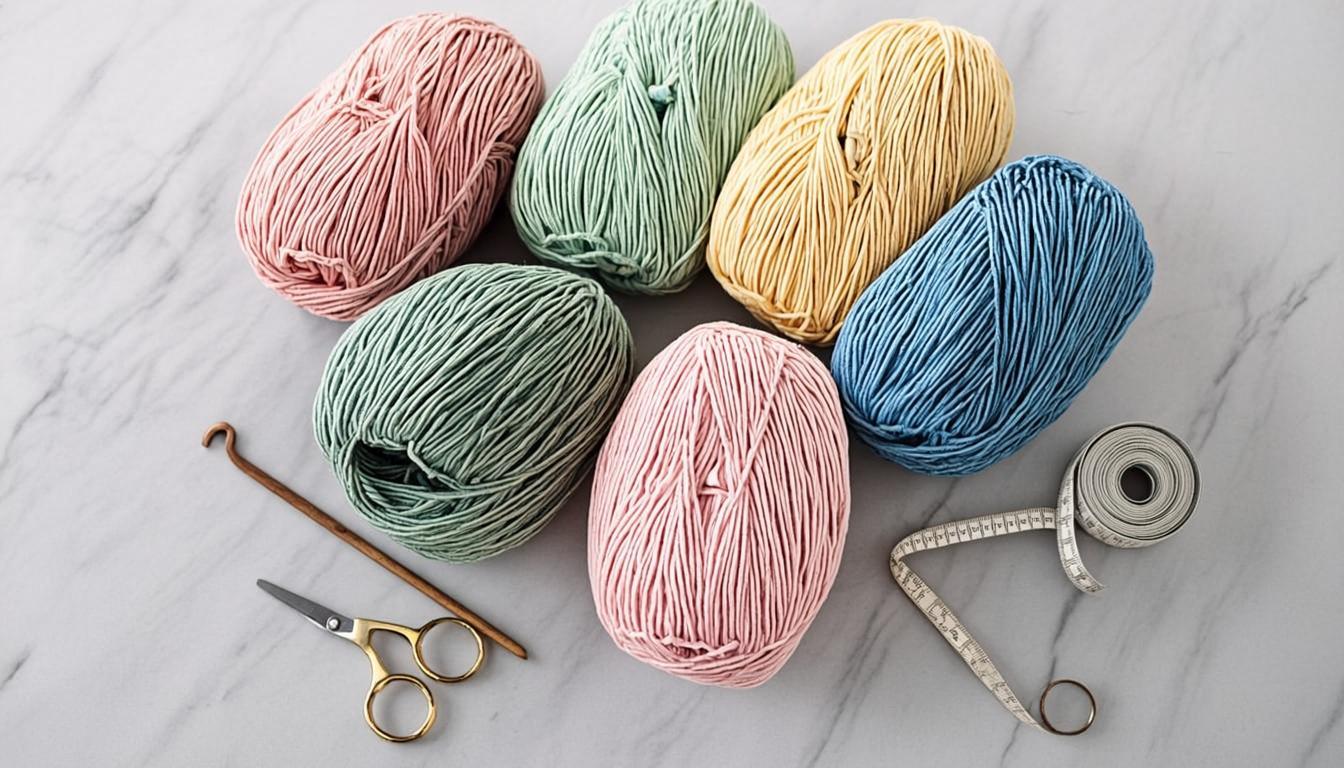colorful pastel yarn skeins with wooden crochet hooks for making crochet gifts for mom