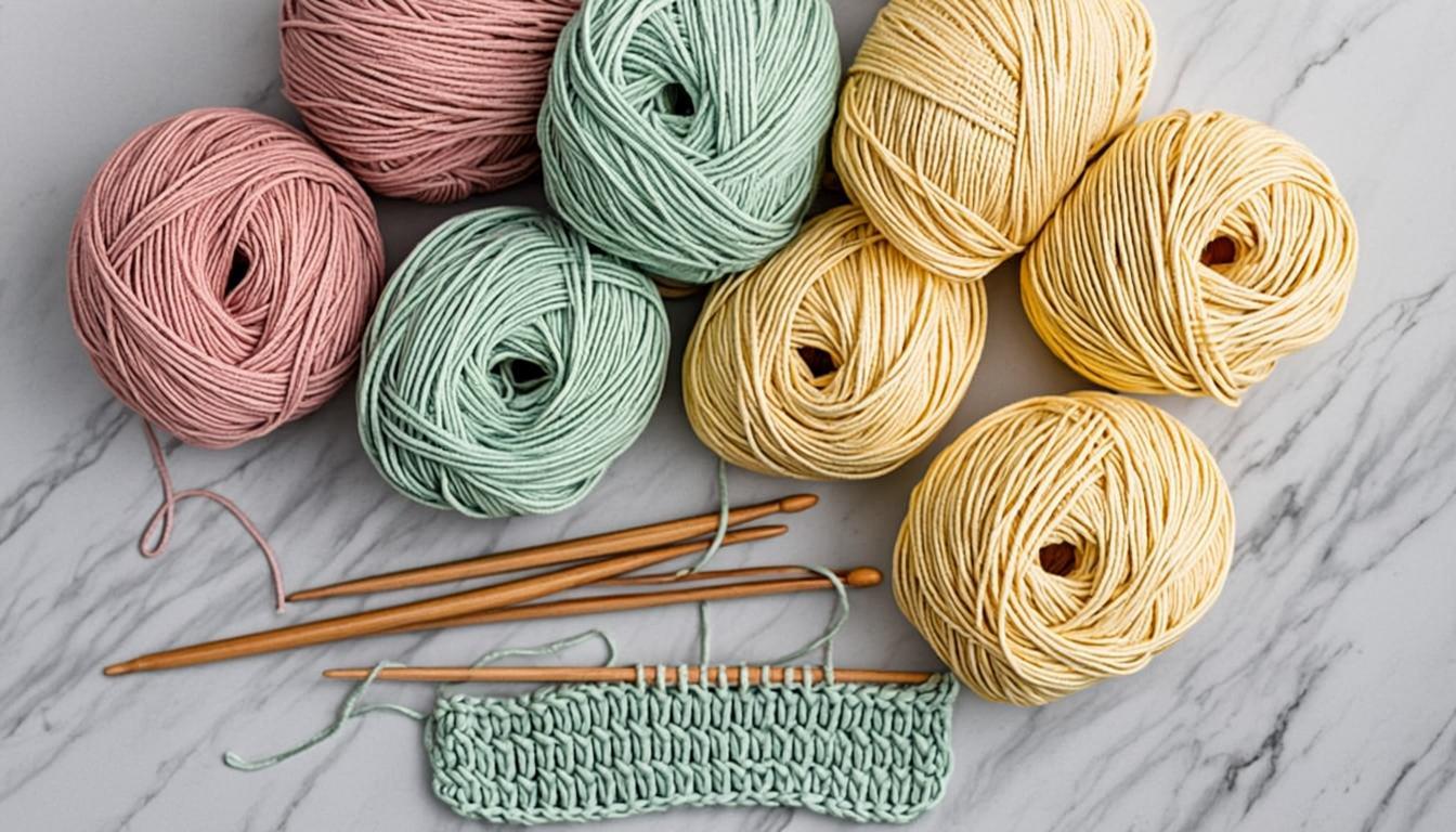 colorful yarn skeins with crochet hooks for making crochet dresses