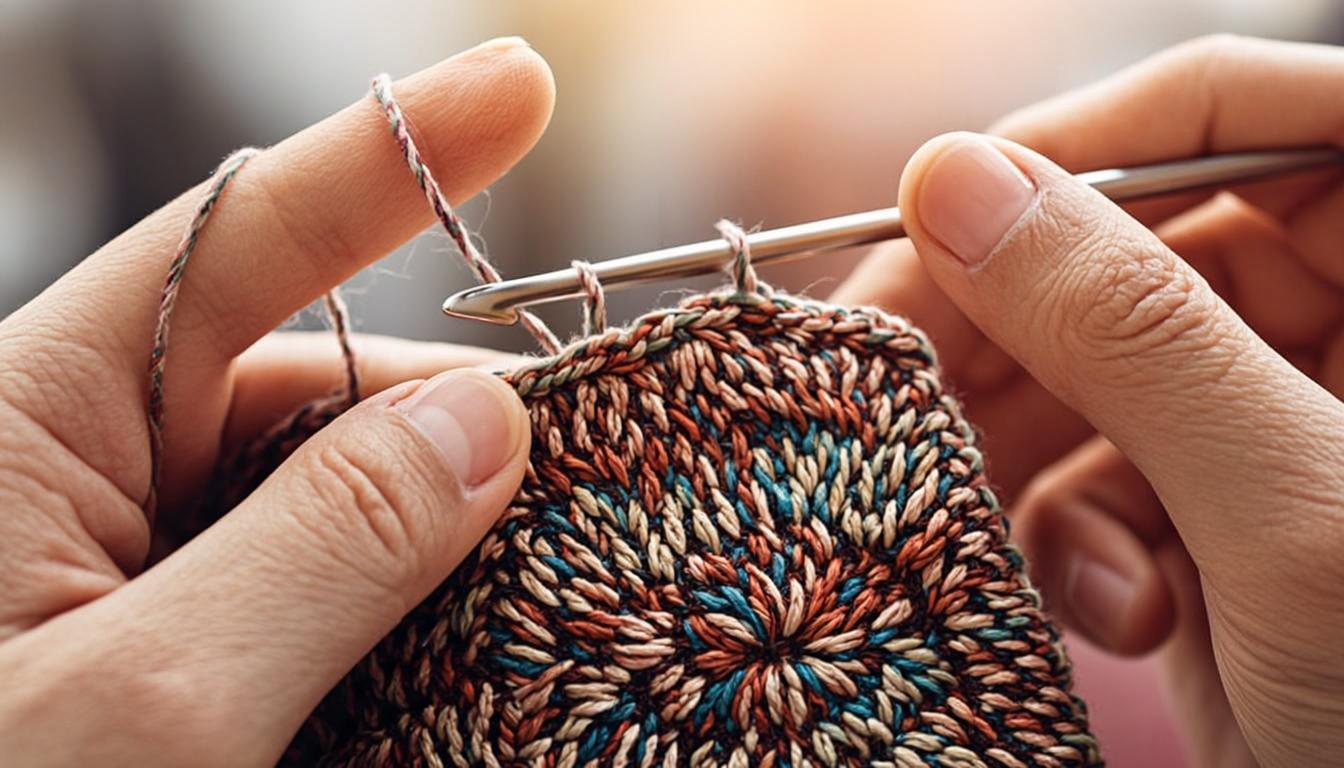 why are my granny squares different sizes - hands crocheting a granny square showing proper tension technique for even granny squares