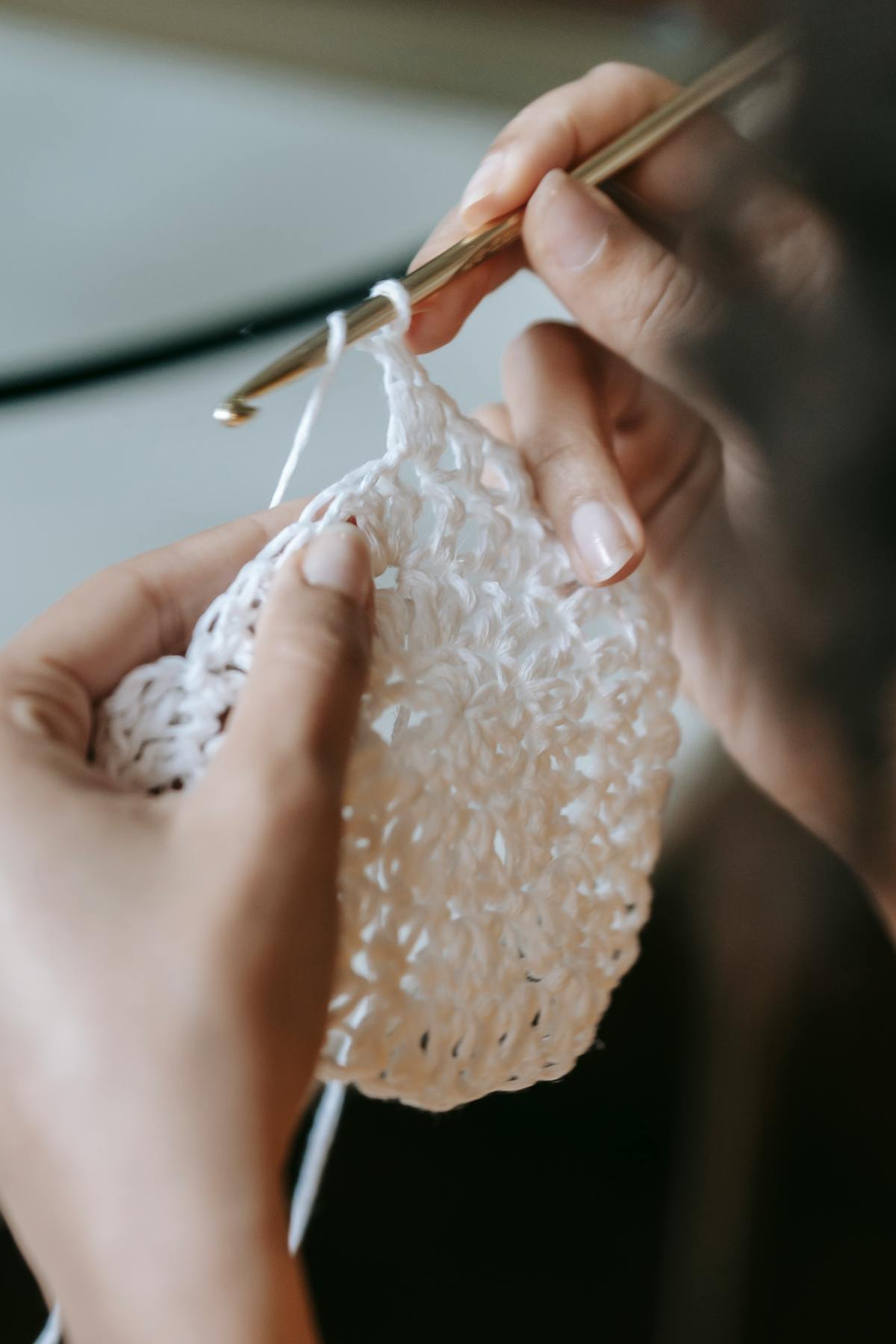 how to half double crochet hands working on a project