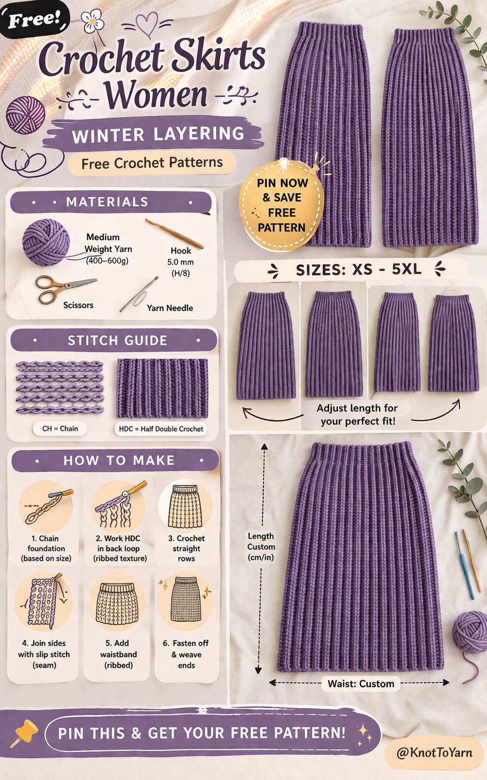 Crochet skirt pattern step by step infographic