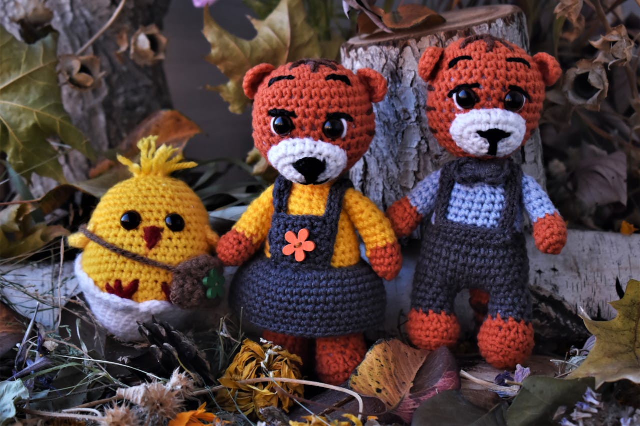 handmade crochet star pattern decorations displayed