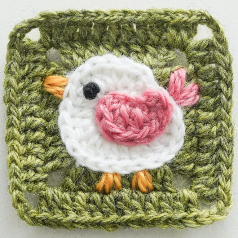 3D granny square bird pattern with layered petals creating realistic textured crochet flower