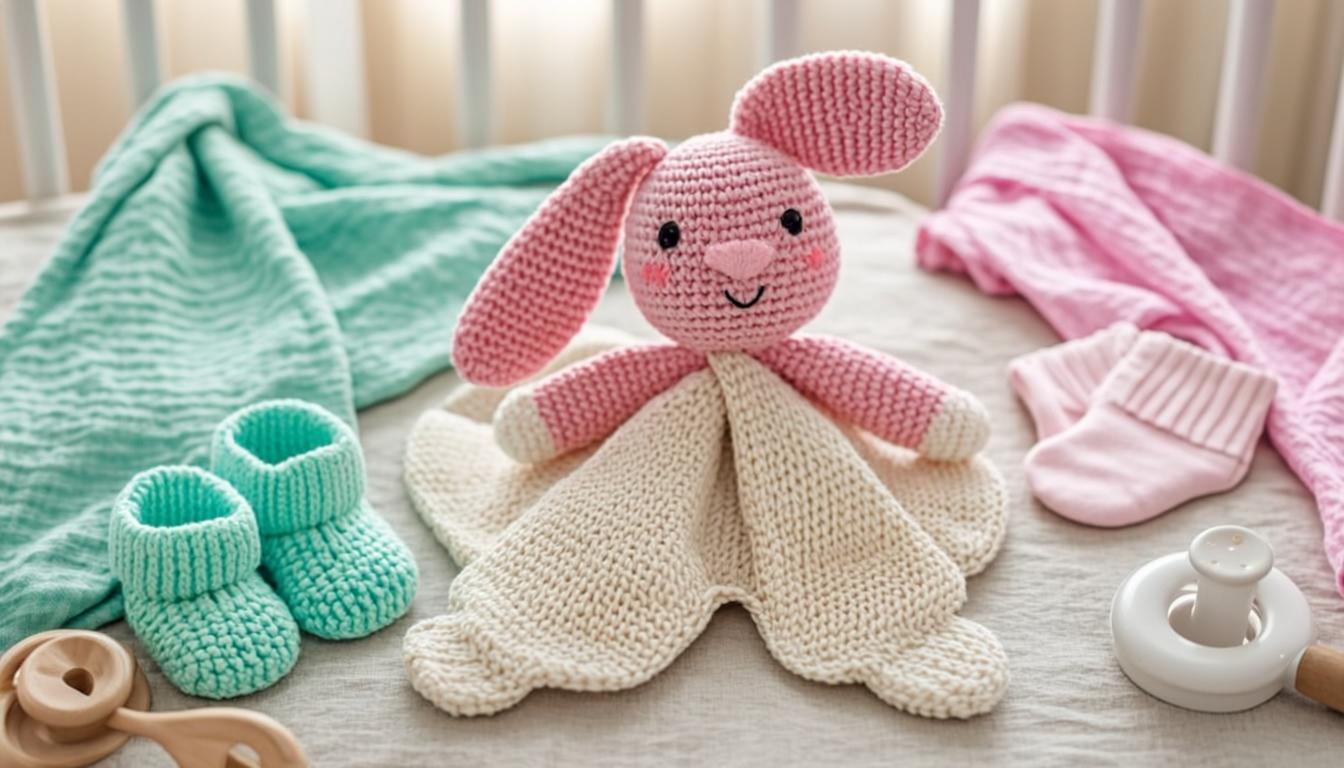crochet baby lovey patterns crochet baby lovey patterns - Handmade pastel bunny crochet baby lovey with floppy ears attached to a small square security blanket in soft pink and mint nursery colors.