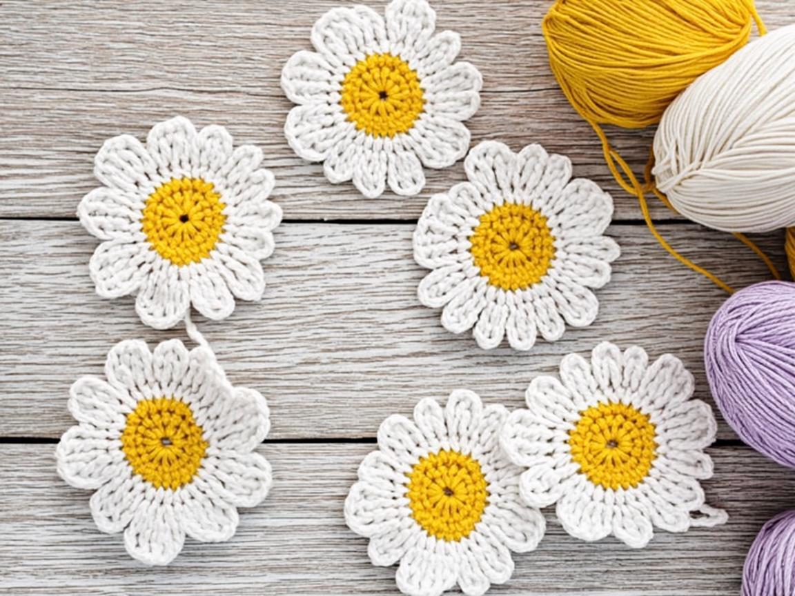 crochet daisy bouquet individual flowers arranged on table
