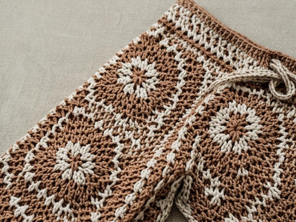 crochet wide leg pants - Close-up detail of crochet stitch texture on wide leg pants fabric