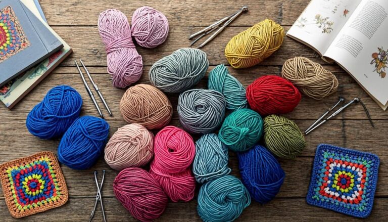 Colorful crochet yarn balls hooks and patterns collage