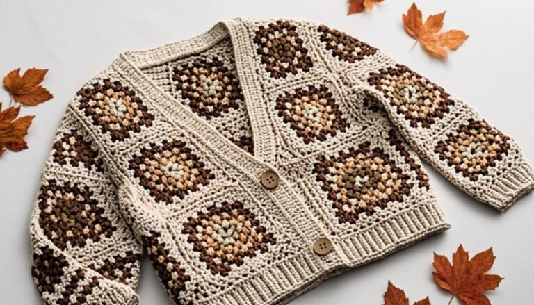 granny square sweater cardigan in soft neutral tones with detailed stitchwork