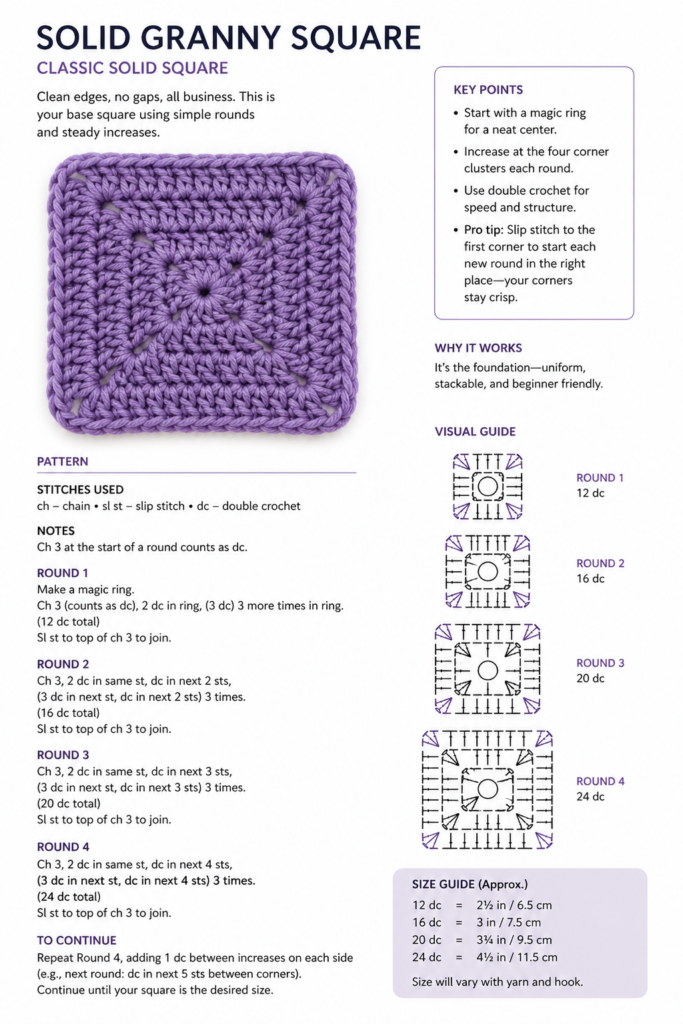 Classic solid granny square pattern free design in mustard yellow yarn