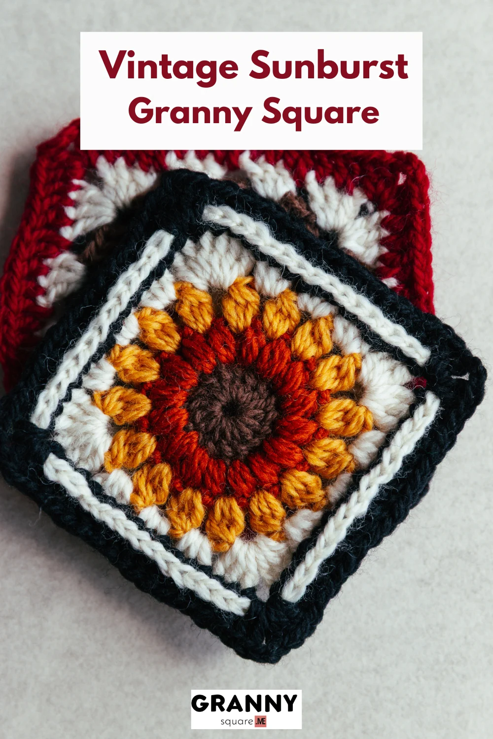 Vintage sunburst granny square showing textured BPdc border detail