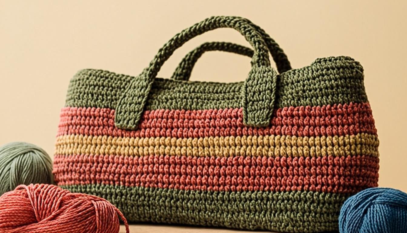 close-up of crochet tote bag with visible stitch texture
