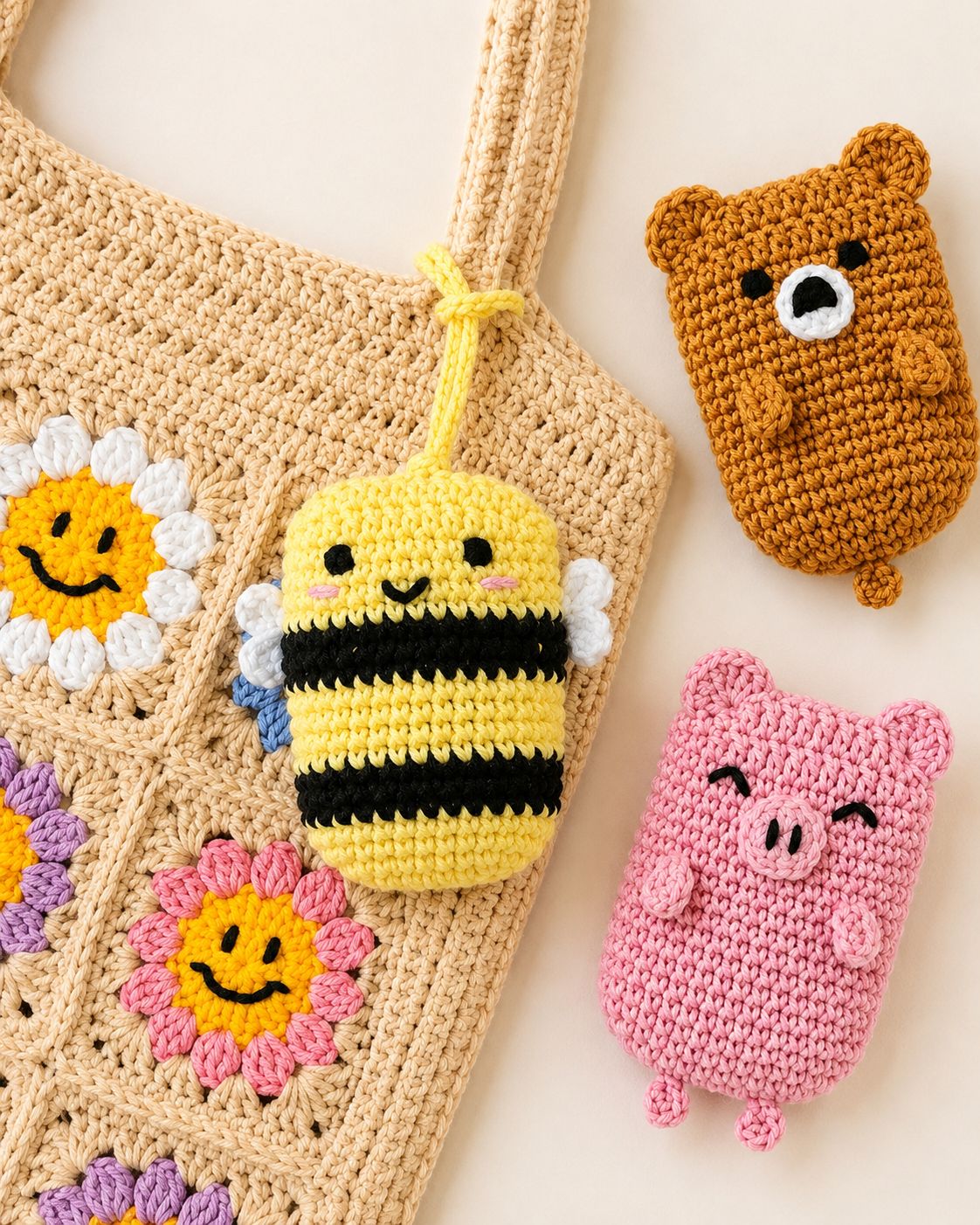Bee pouch bag charm crochet pattern for tiny essentials