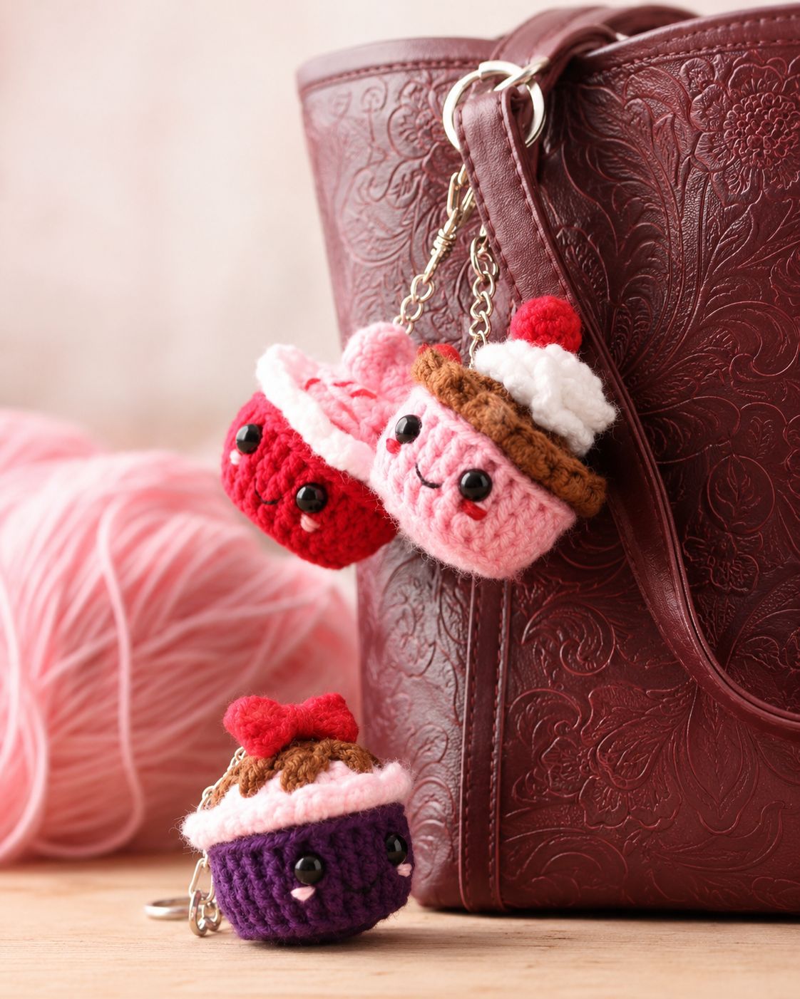 Colorful ice cream cone crochet charm pattern tutorial