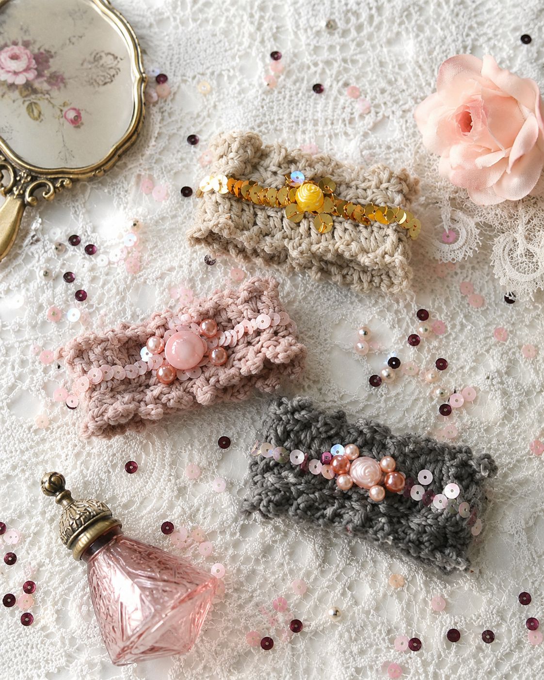 Crochet beaded bracelet with sequins and beads