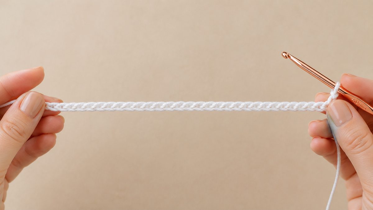 Foundation chain for the crochet flower bracelet pattern laid out horizontally