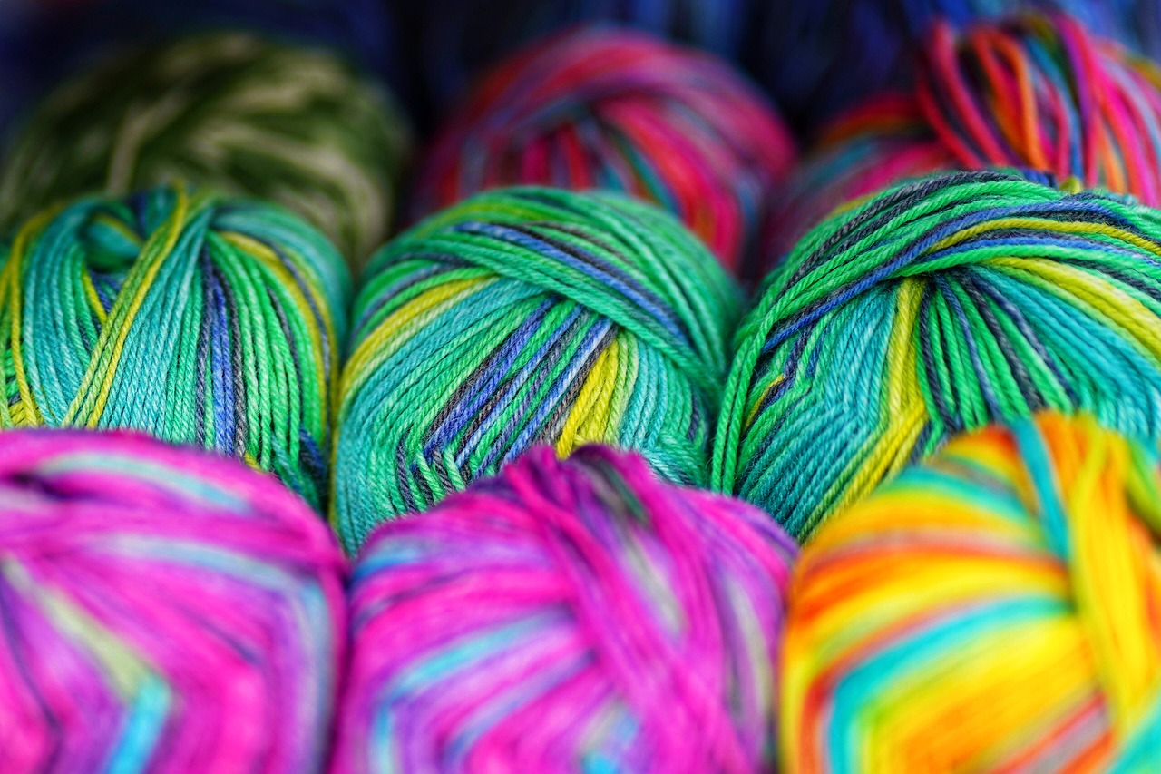 Colorful balls of wool yarn