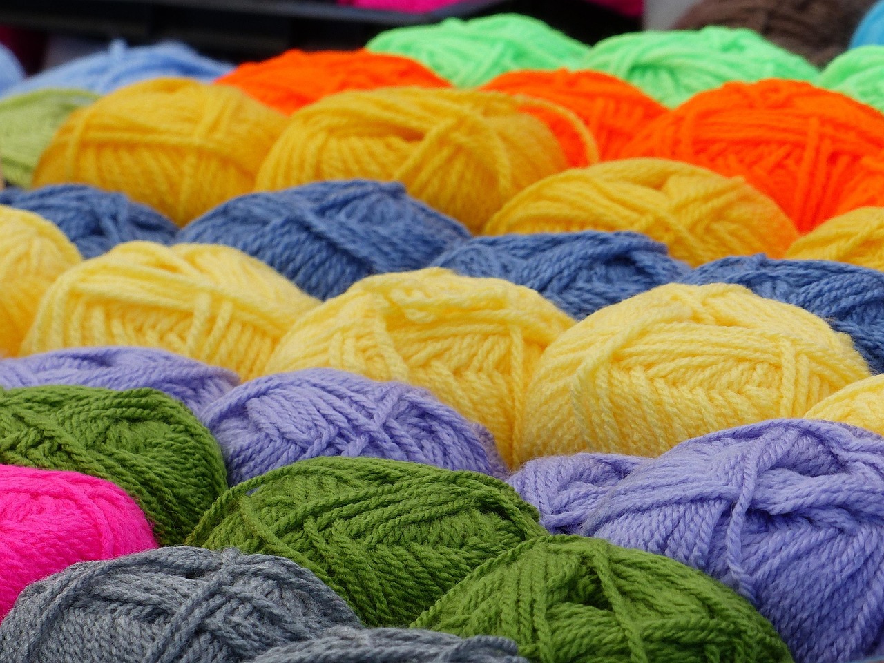 Bright multicolored yarn balls