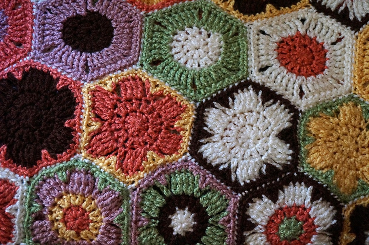 Crocheted floral afghan flower motifs