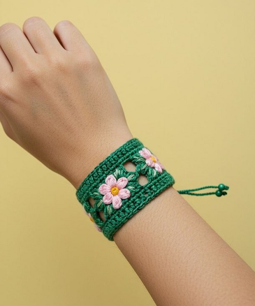 boho summer wristband crochet bracelet spring pattern tutorial