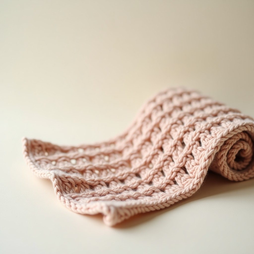 Beautifully styled crocheted kitchen towels with hanging loops draped over an oven handle in a cozy kitchen