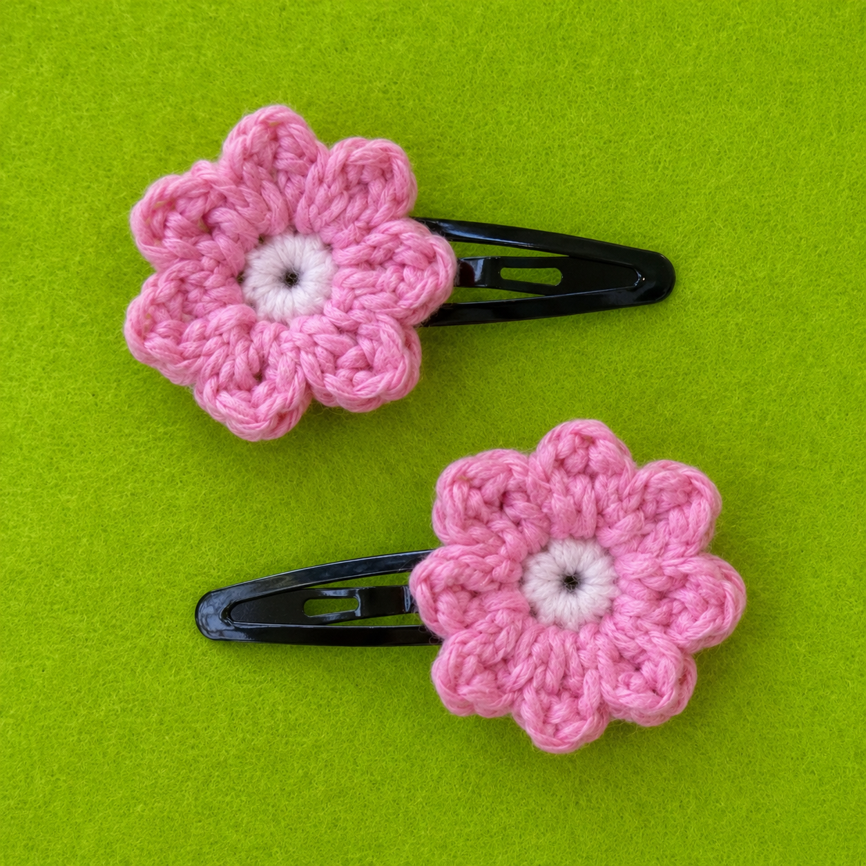 Crochet pink flower hair clips set of two