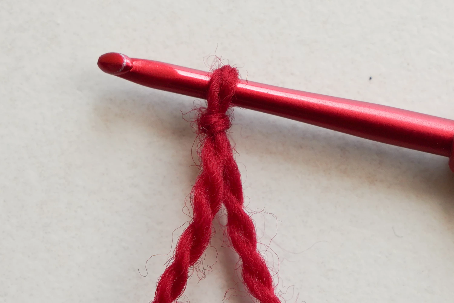 Tulip granny square flower starting with slip knot and chain foundation