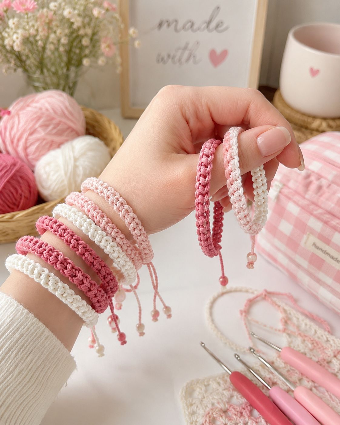 Handmade friendship bracelets in multiple colors