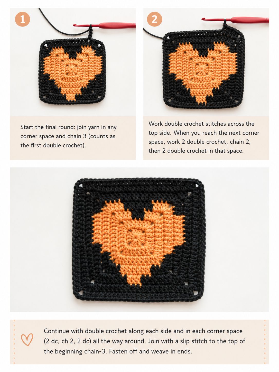 Heart granny square final finished result