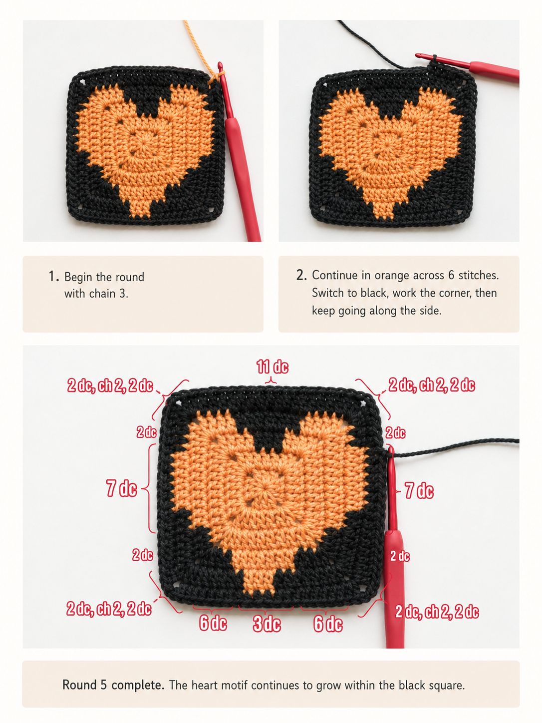 Heart granny square round 5