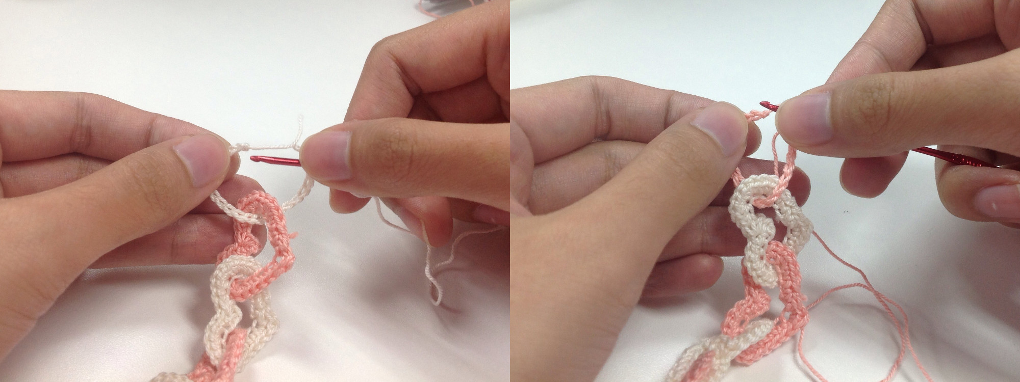 how to link crochet hearts together bracelet tutorial front back insertion