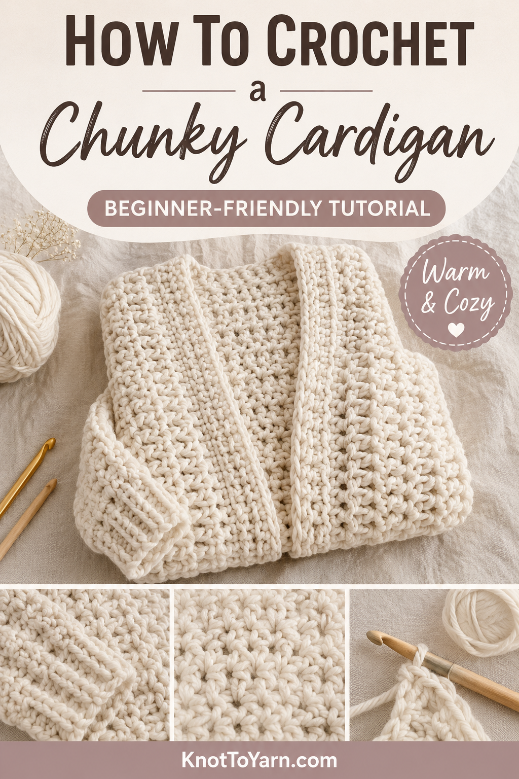 How to crochet a chunky cardigan using the folded rectangle method