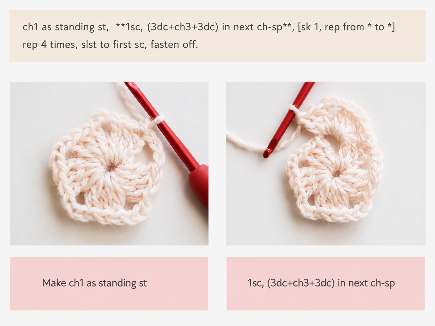 Star granny square pattern round 3 star points forming