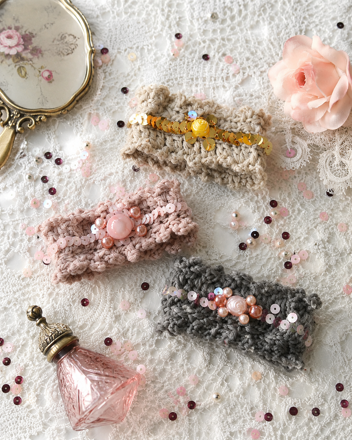 Crochet beaded bracelet with sequins and beads