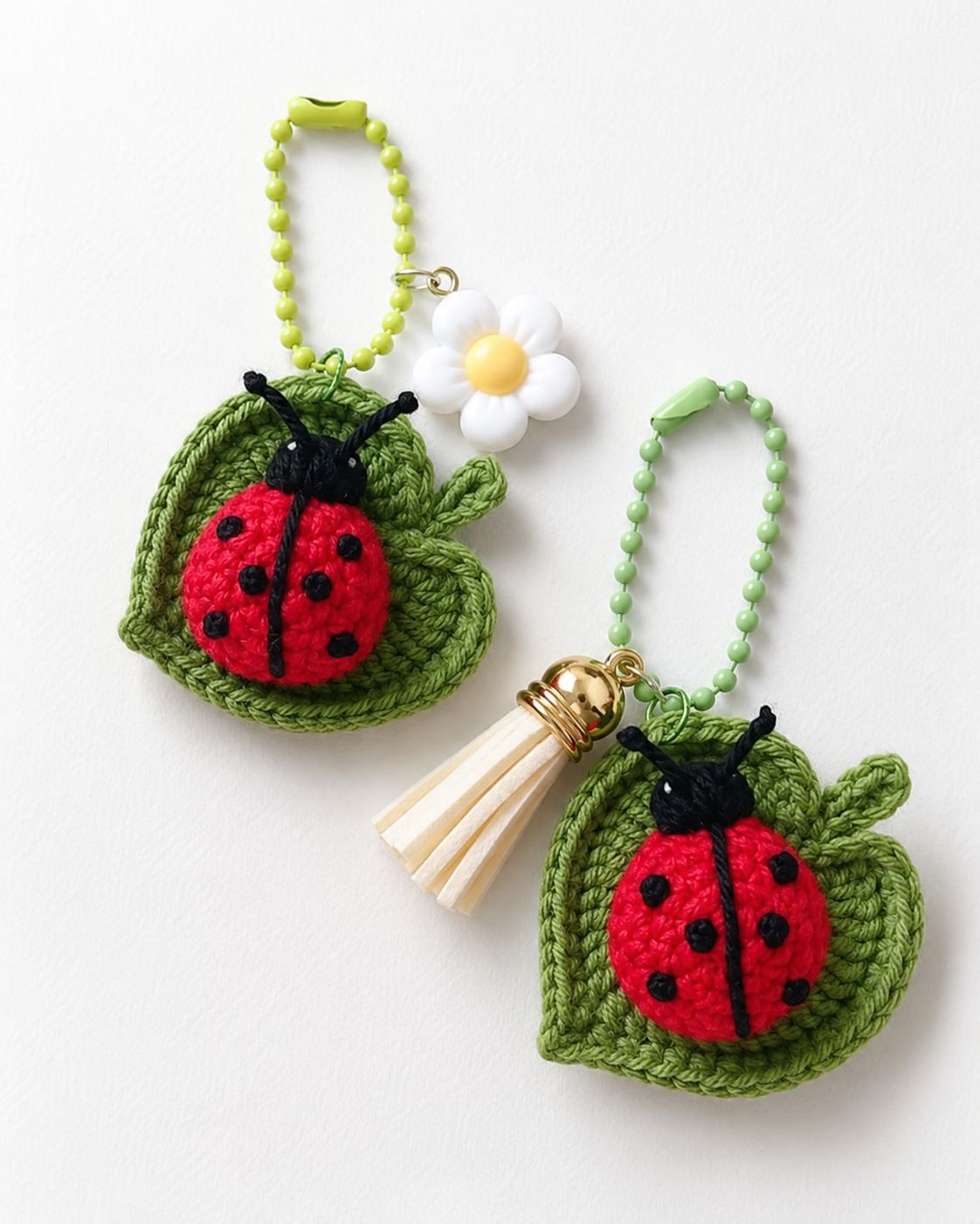 Ladybug with leaf crochet keychain bag charm