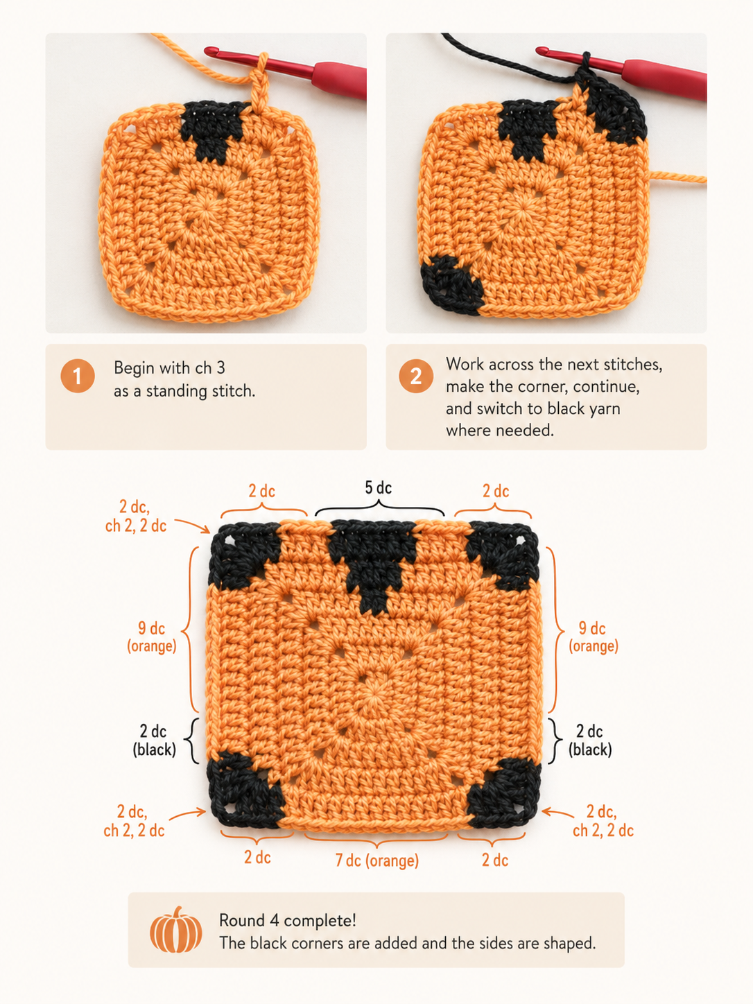 Heart granny square round 4