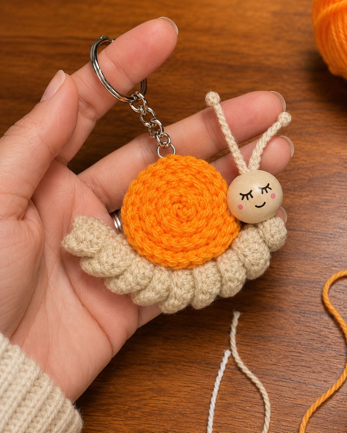 Sleeping snail crochet keyring charm pattern