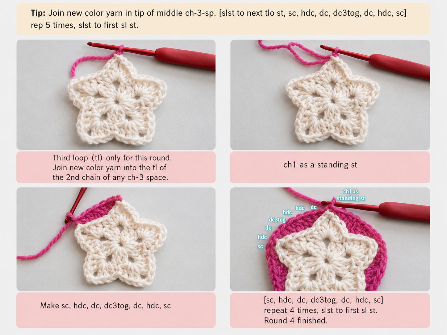 Star granny square pattern round 6 completed square edge