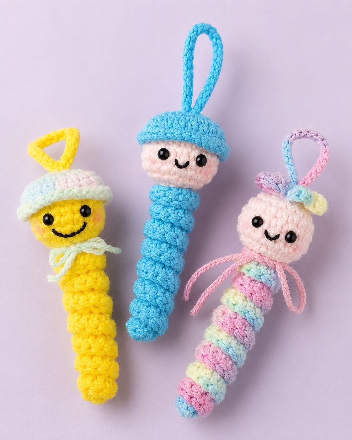 Worry worm crochet keychain charm pattern