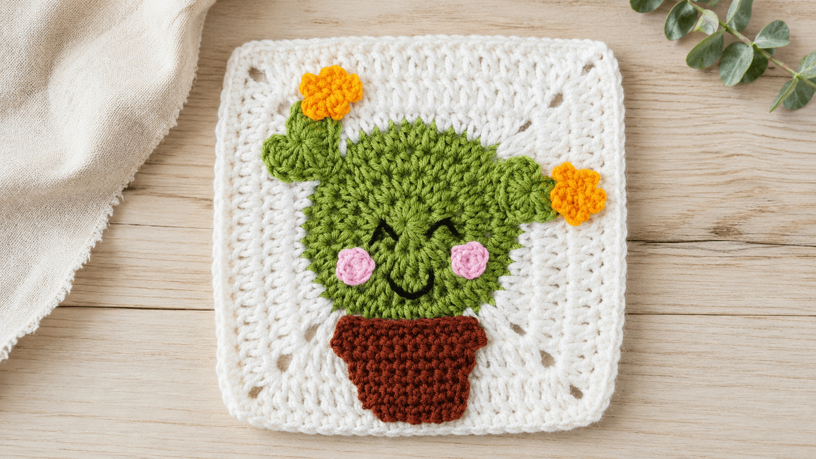Handmade crochet cactus granny square