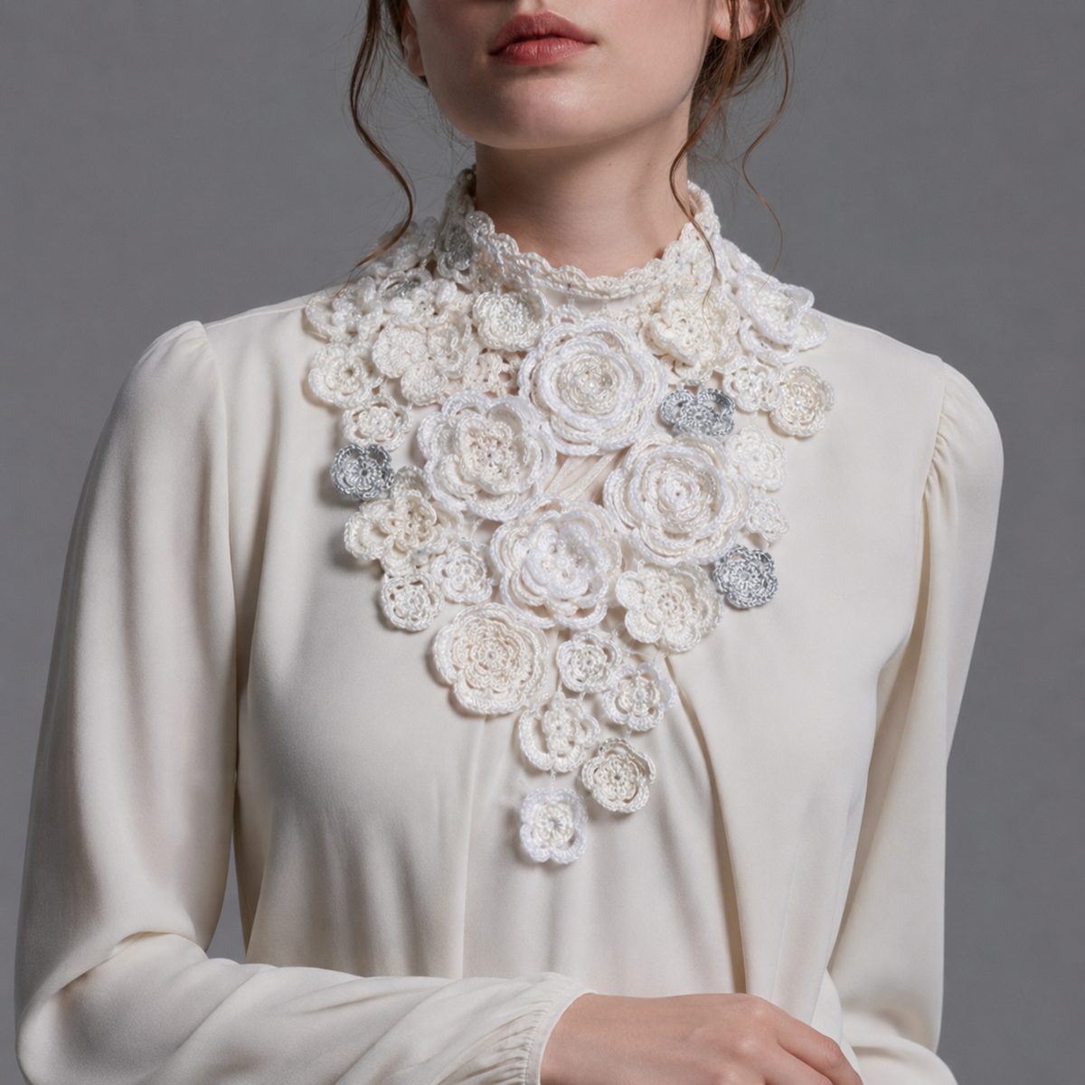 Ornate cream crochet floral choker for special occasions