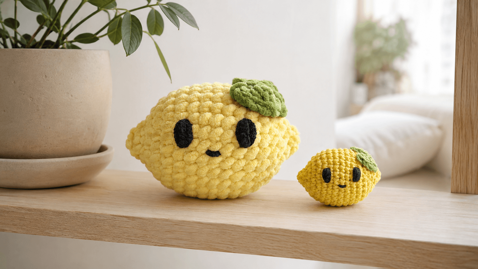 Large and small crochet amigurumi lemons