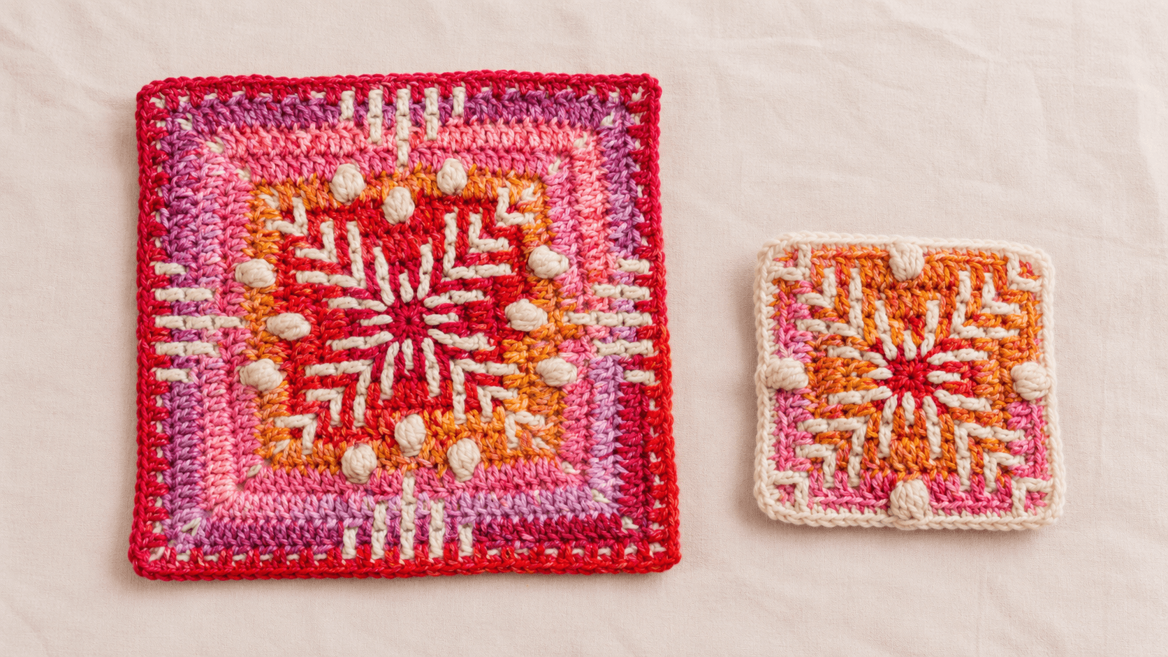 Pink and red mosaic bobble granny squares