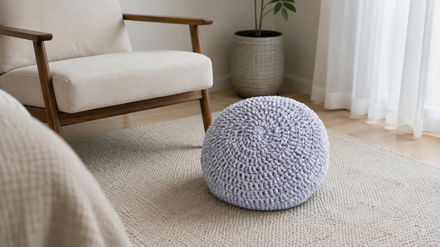 Gray chunky round crochet pillow