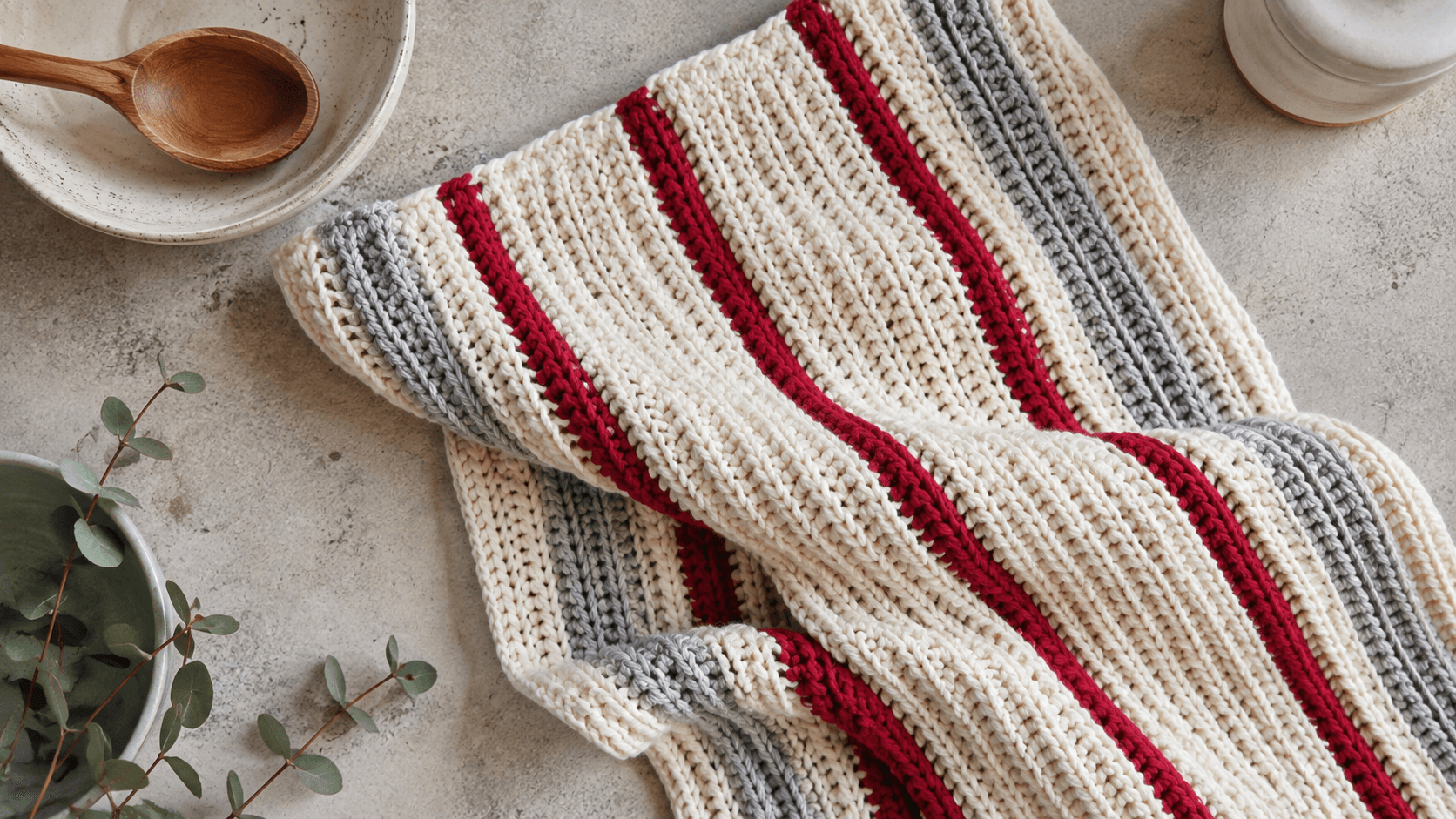 Striped crochet dish towel
