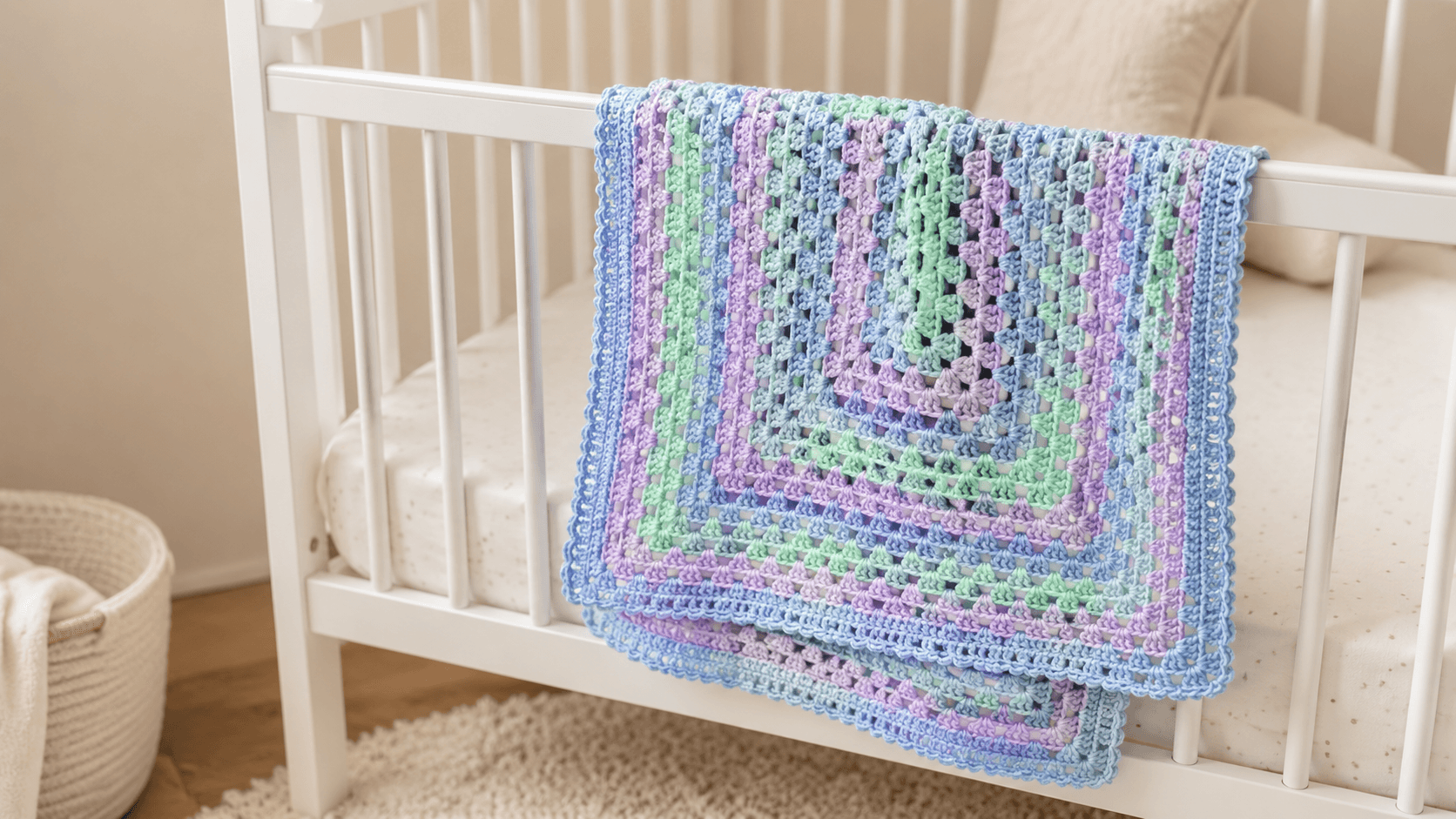 Continuous granny square crochet baby blanket