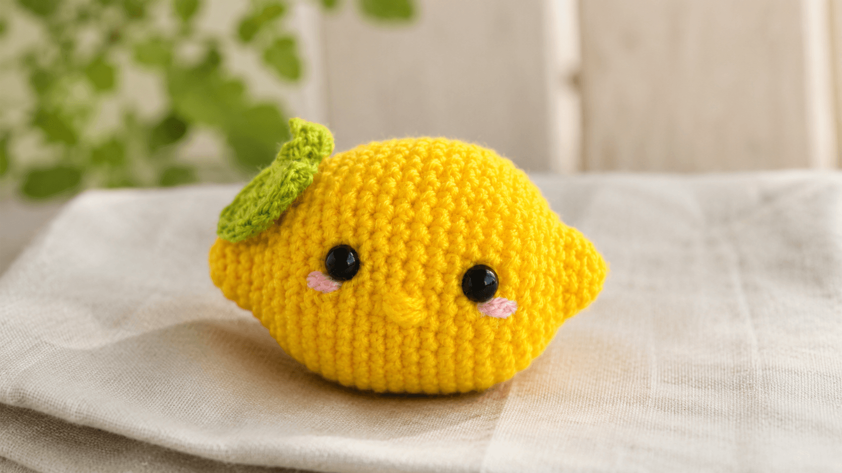 Crochet amigurumi lemon plush with cute face