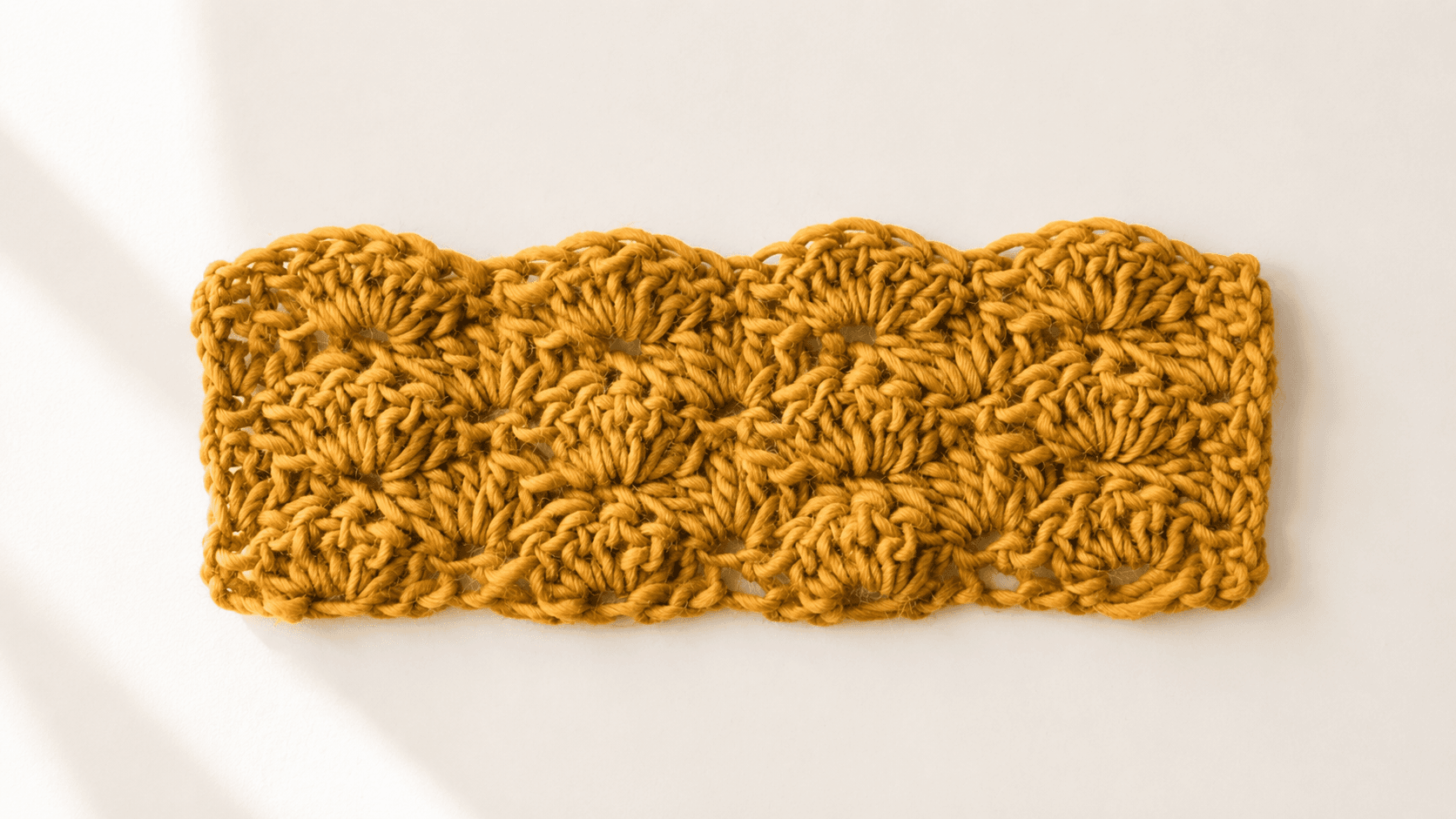 Mustard crochet shell stitch swatch rectangle