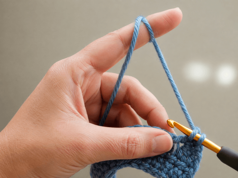 How to Fix Crochet Tension (troubleshooting) - detail shot: Close-up of a hand holding yarn correctly wrapped around the